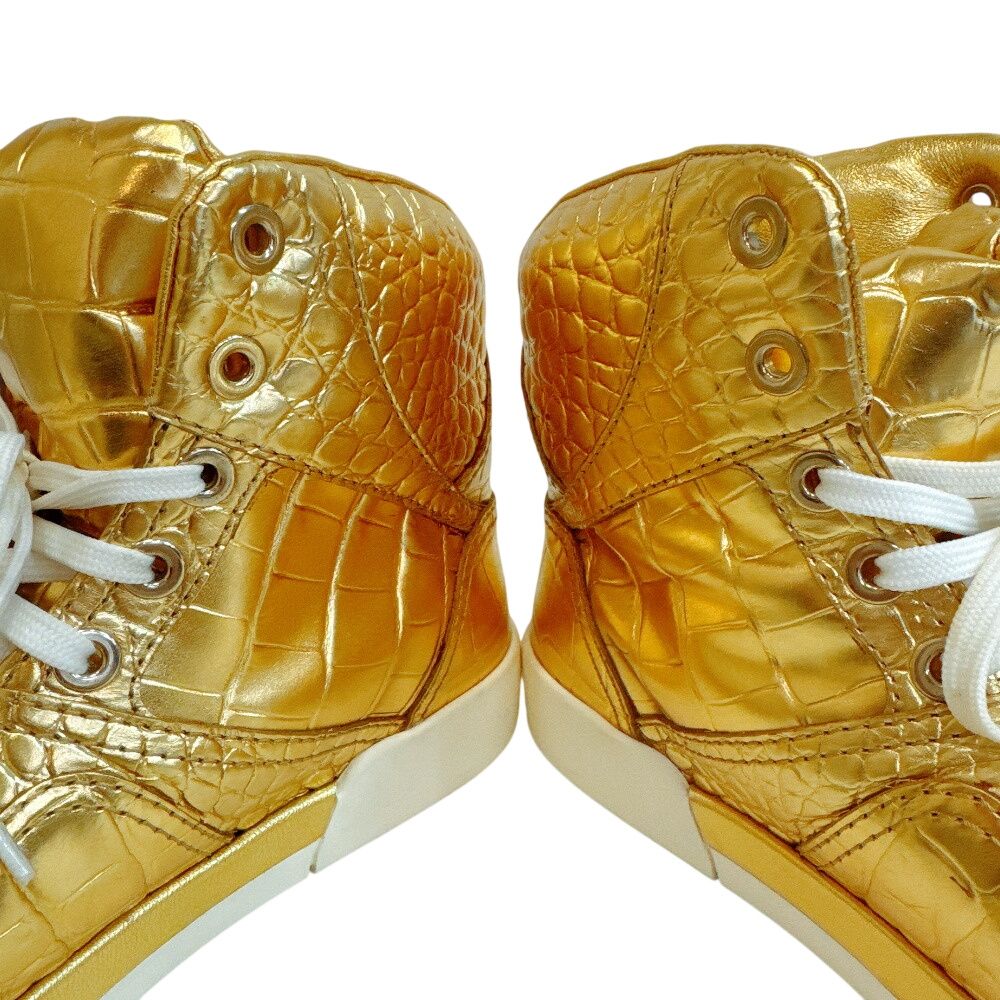 Chanel High Cut Sneakers Croco Embossed Leather Gold — view 4