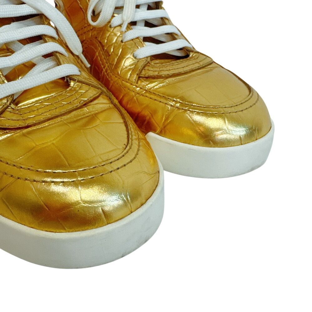 Chanel High Cut Sneakers Croco Embossed Leather Gold — view 6