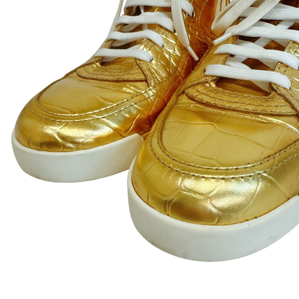 Chanel High Cut Sneakers Croco Embossed Leather Gold — view 5