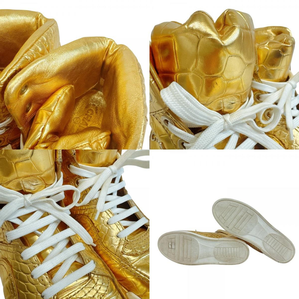 Chanel High Cut Sneakers Croco Embossed Leather Gold — view 8