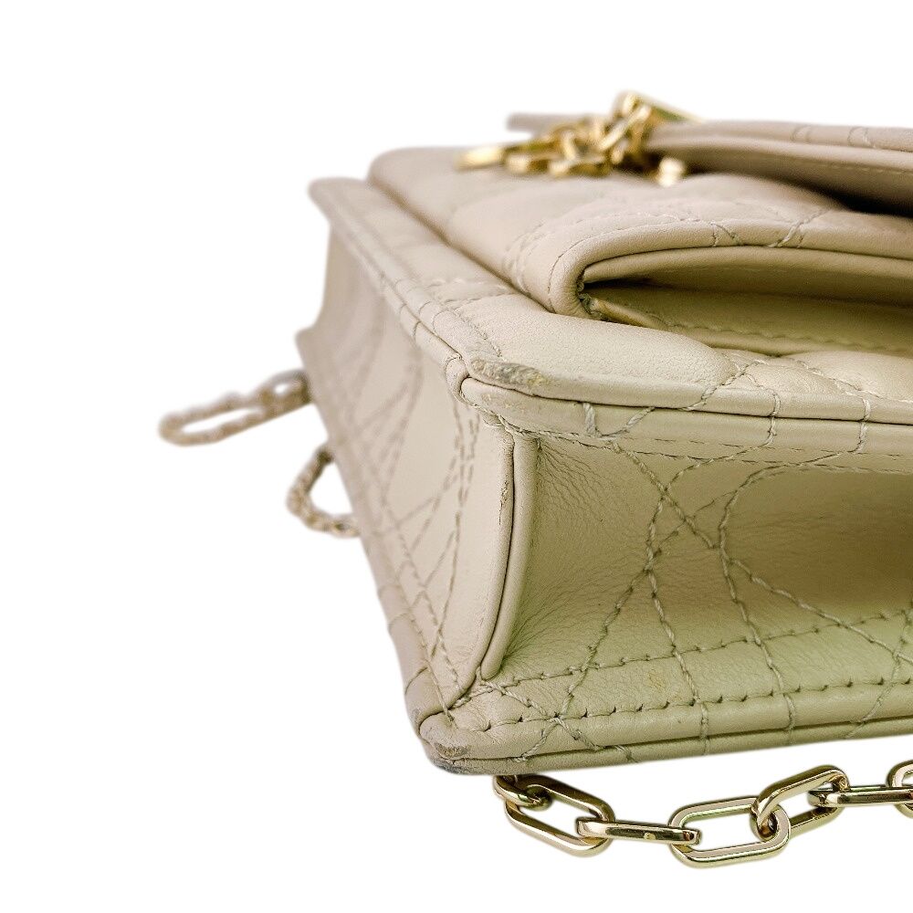 Dior Lady Logo Leather Wallet Chain Beige Handbag — view 5