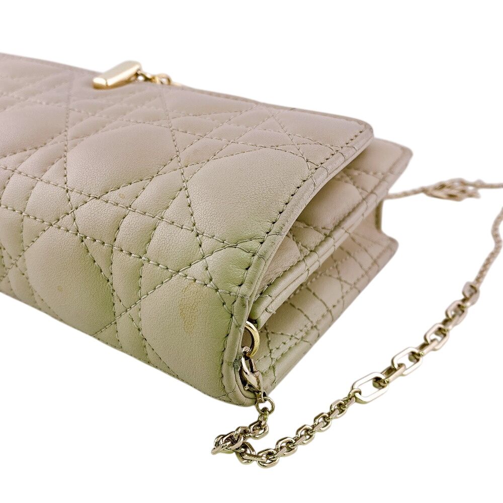 Dior Lady Logo Leather Wallet Chain Beige Handbag — view 3