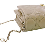Dior Lady Logo Leather Wallet Chain Beige Handbag — view 4