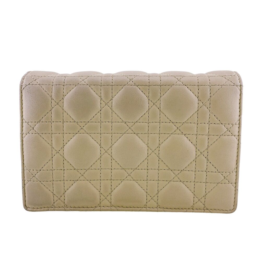 Dior Lady Logo Leather Wallet Chain Beige Handbag — view 2