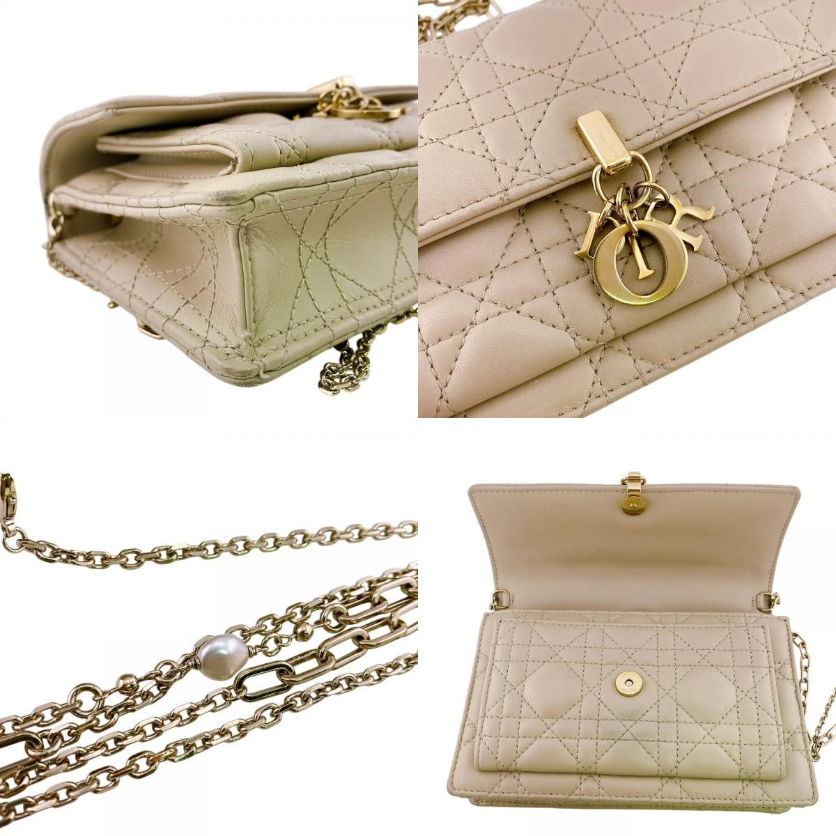 Dior Lady Logo Leather Wallet Chain Beige Handbag — view 6