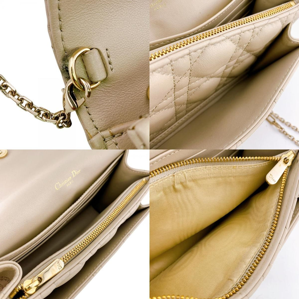 Dior Lady Logo Leather Wallet Chain Beige Handbag — view 7