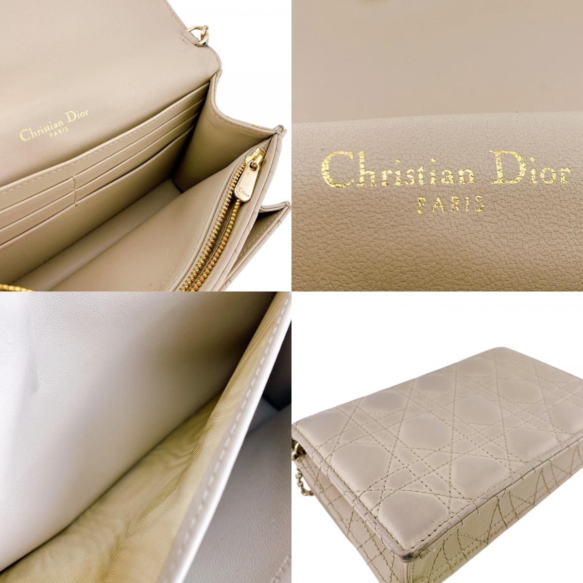 Dior Lady Logo Leather Wallet Chain Beige Handbag — view 8