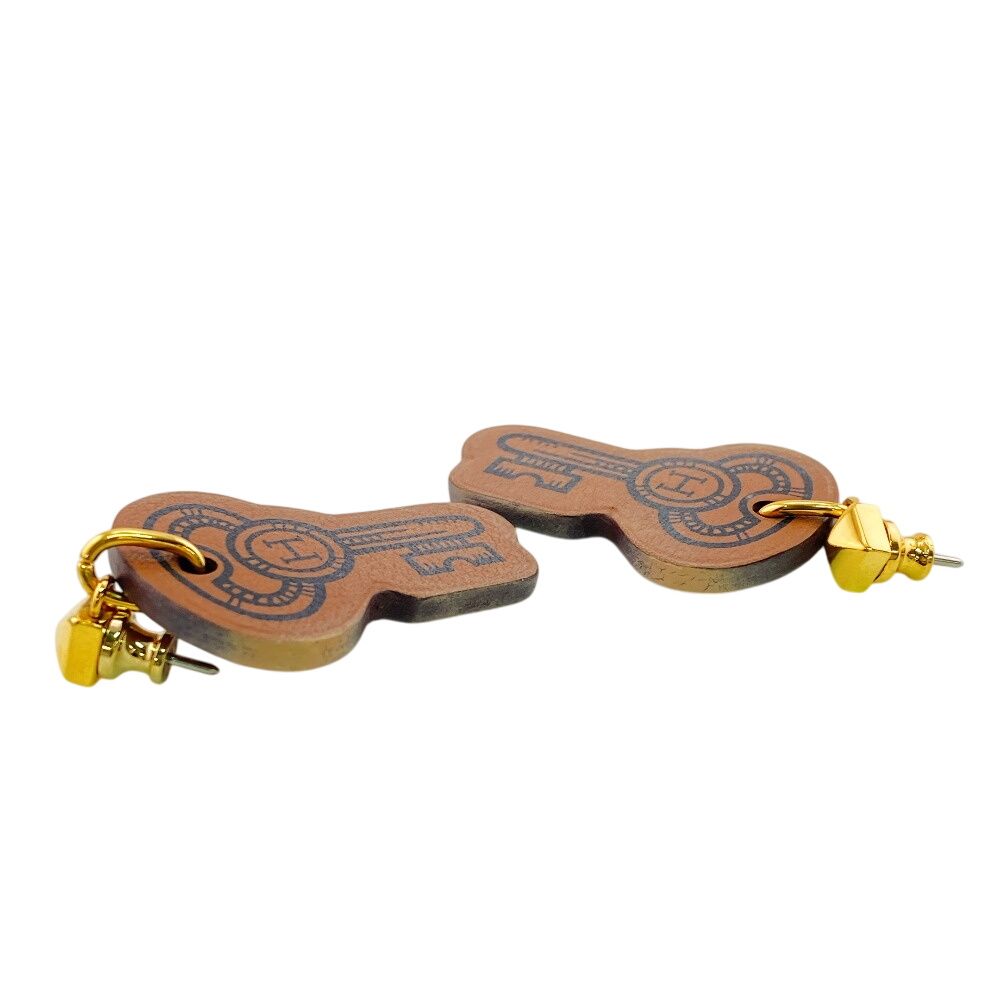 Hermes Curiosity Leather Earrings Brown — view 7