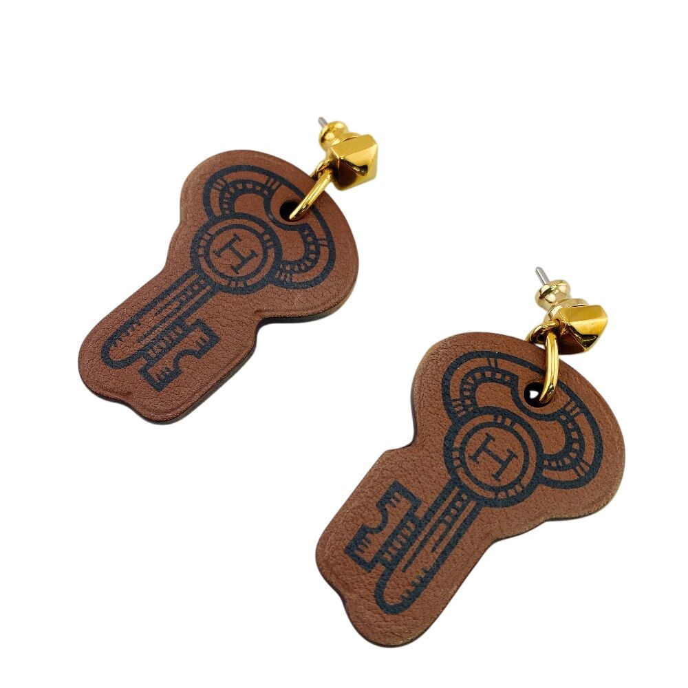 Hermes Curiosity Leather Earrings Brown — view 2