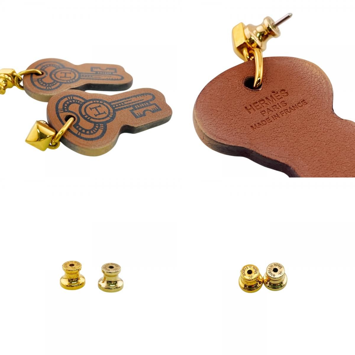 Hermes Curiosity Leather Earrings Brown — view 8