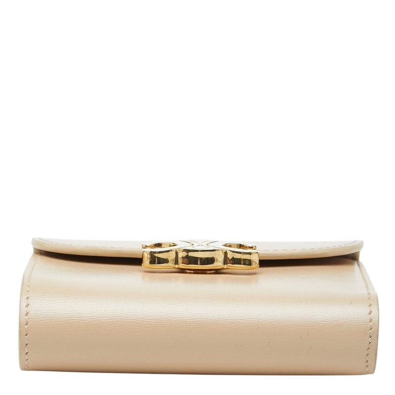 Celine Triomphe Small Flap Wallet Beige Leather — view 3