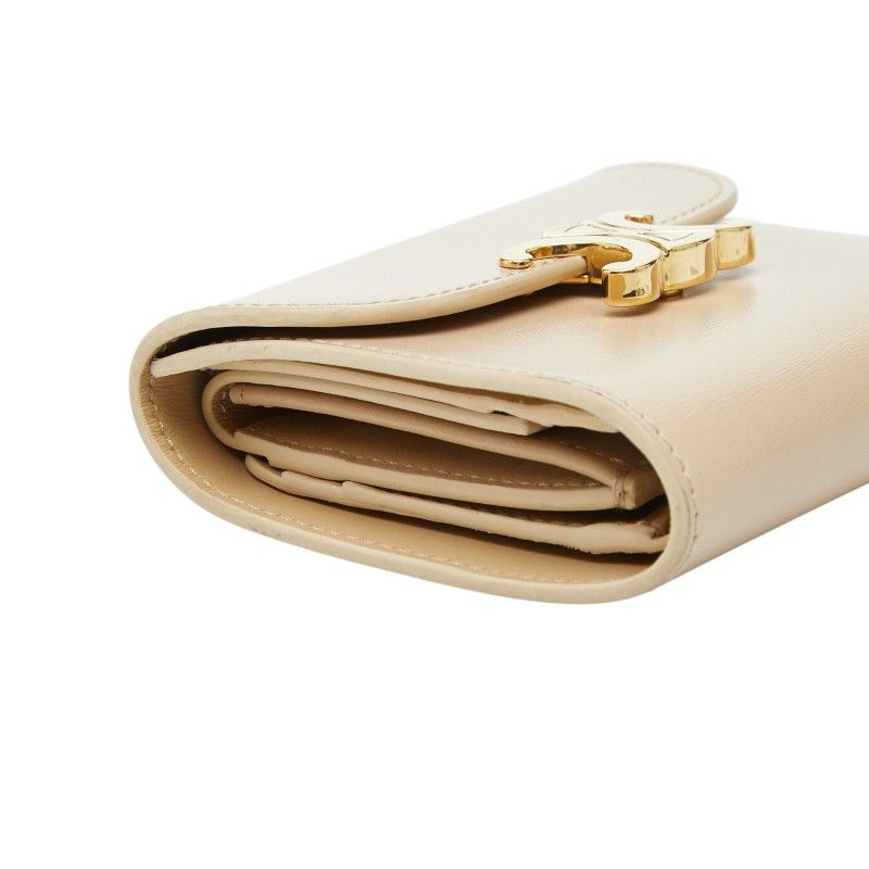 Celine Triomphe Small Flap Wallet Beige Leather — view 5