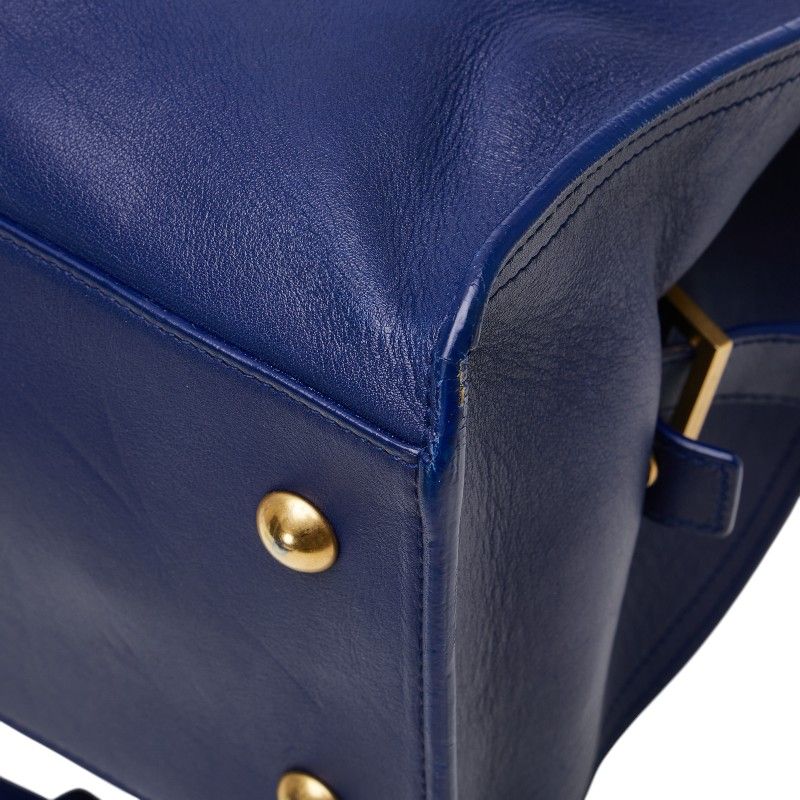 Saint Laurent YSL Logo Petit Cabas 2-Way Shoulder Bag Blue Leather — view 5