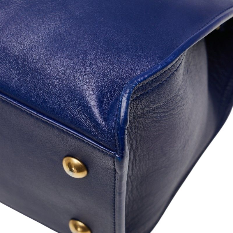 Saint Laurent YSL Logo Petit Cabas 2-Way Shoulder Bag Blue Leather — view 6