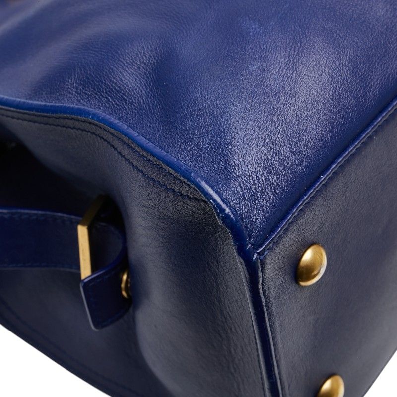 Saint Laurent YSL Logo Petit Cabas 2-Way Shoulder Bag Blue Leather — view 7