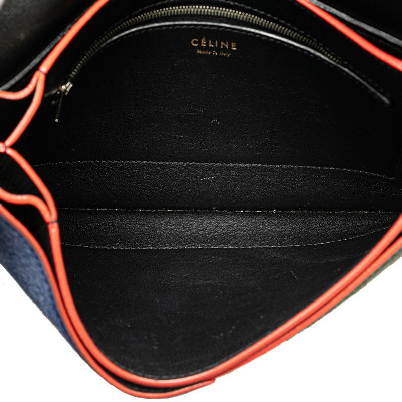 Celine Diamond Clutch Trico Color Shoulder Bag Black Beige Green Leather Calf — view 7