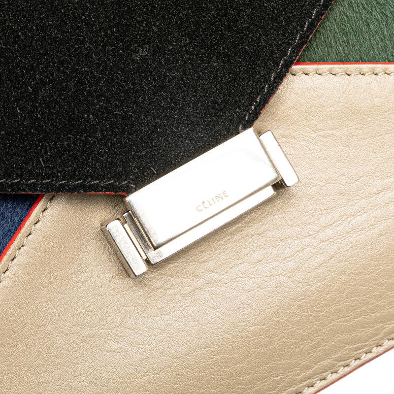 Celine Diamond Clutch Trico Color Shoulder Bag Black Beige Green Leather Calf — view 4