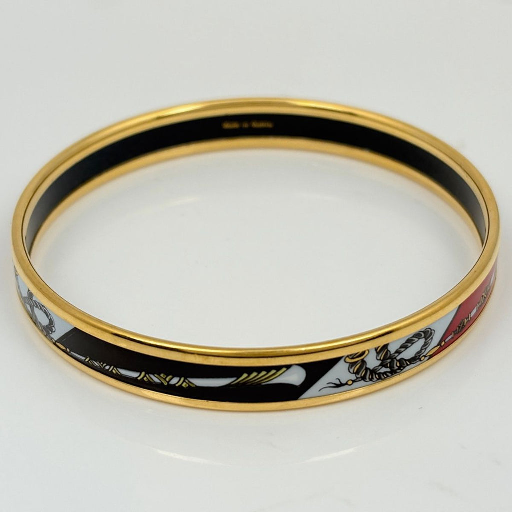 Hermes Enamel PM Bracelet Cloisonne Bangle Black Red — view 3