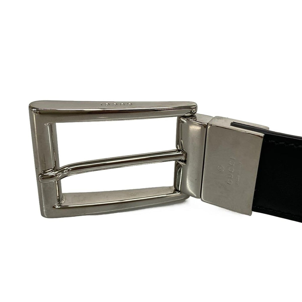 Gucci Belt GG Supreme Black Gray Silver Reversible Square Buckle Leather — view 4
