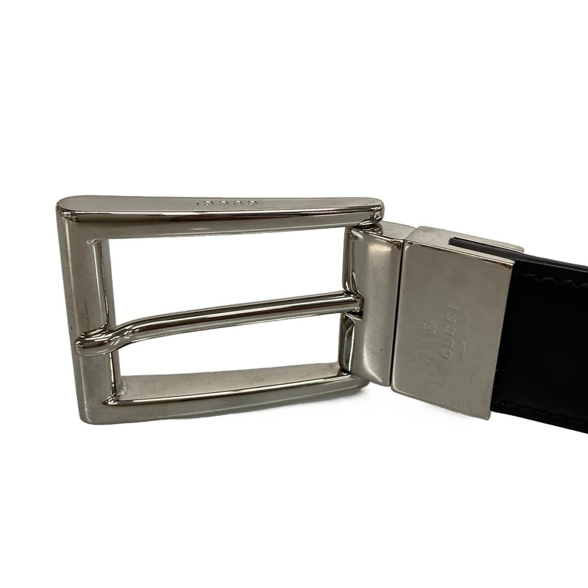 Gucci Belt GG Supreme Black Gray Silver Reversible Square Buckle Leather — view 4