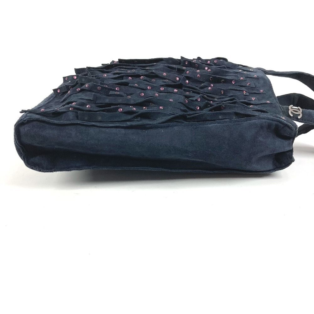 Chanel Handbag Fringe Tassel CC Logo Rhinestone Nubuck Navy — view 3