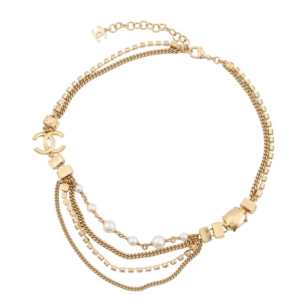 Chanel Necklace CC Logo Stone Crush Rhinestone Faux Pearl — view 3