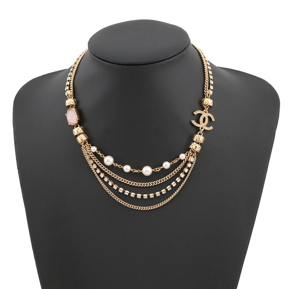 Chanel Necklace CC Logo Stone Crush Rhinestone Faux Pearl — view 4