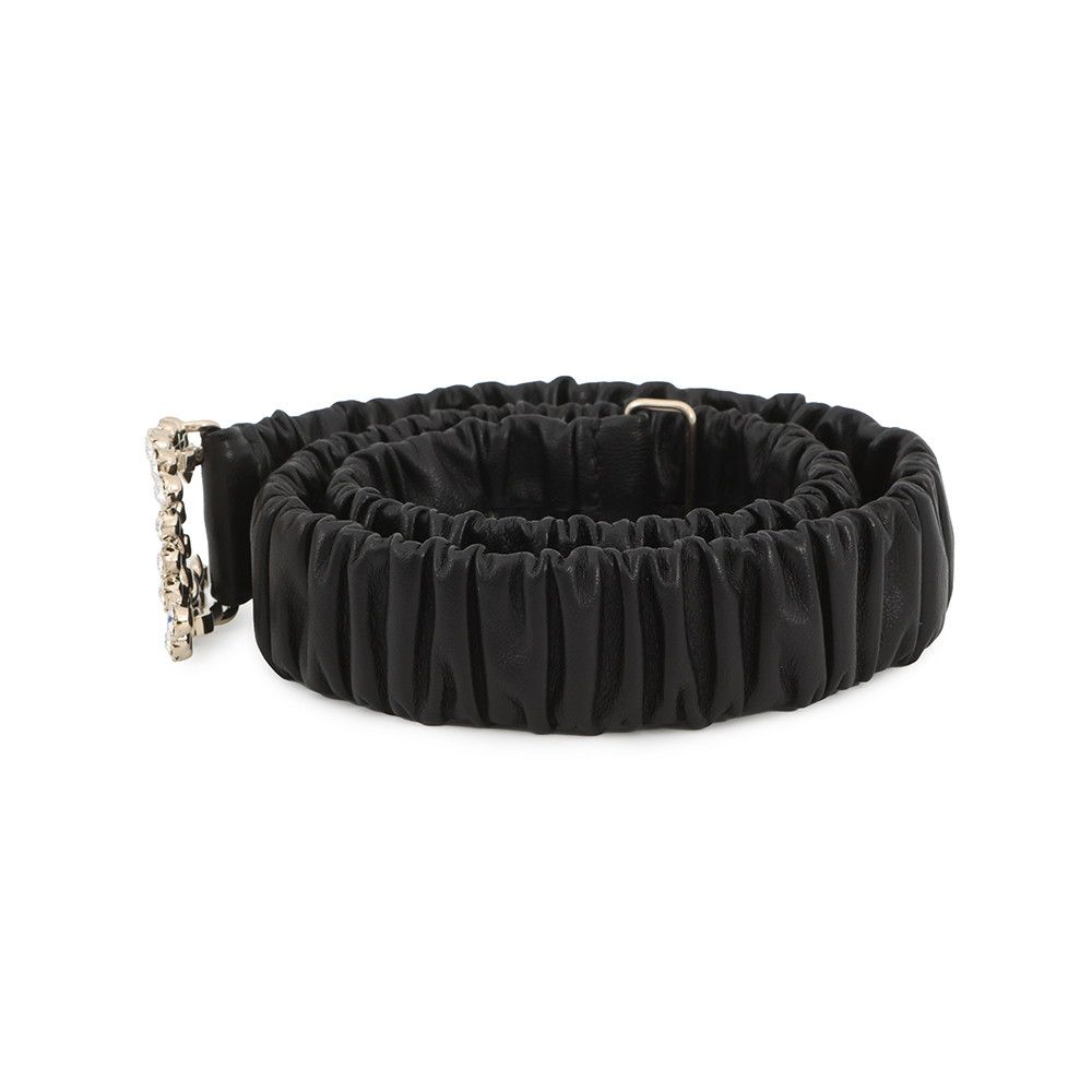 Chanel Belt CC Logo Rhinestone Leather 75 Black — view 2