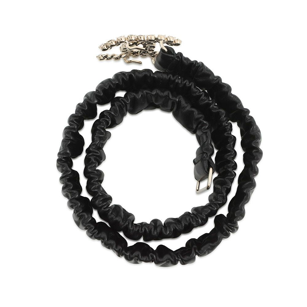 Chanel Belt CC Logo Rhinestone Leather 75 Black — view 3