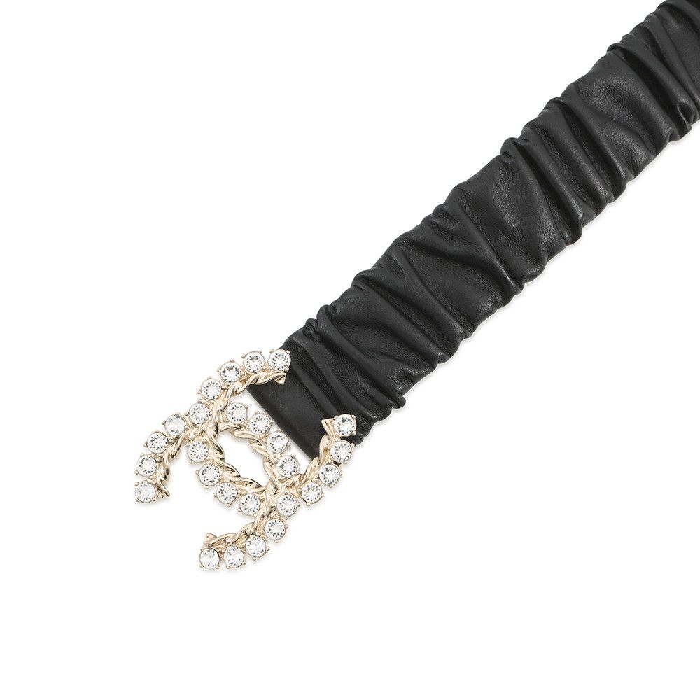 Chanel Belt CC Logo Rhinestone Leather 75 Black — view 4