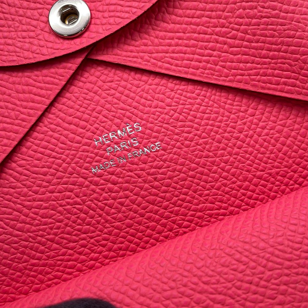 Hermes Coin Case Calvi Duo Pink Silver Epsom Wallet Business Card Holder — view 8