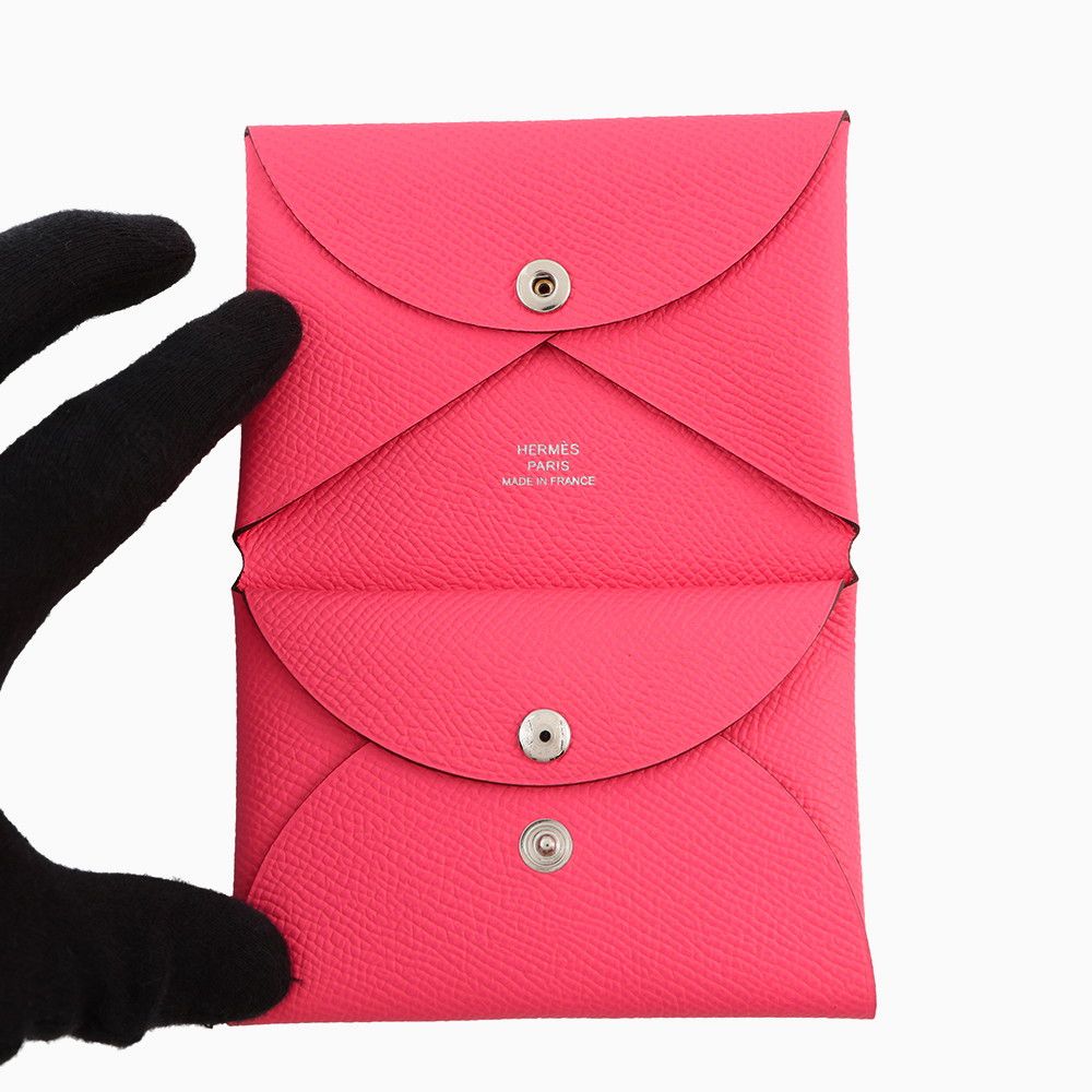 Hermes Coin Case Calvi Duo Pink Silver Epsom Wallet Business Card Holder — view 4