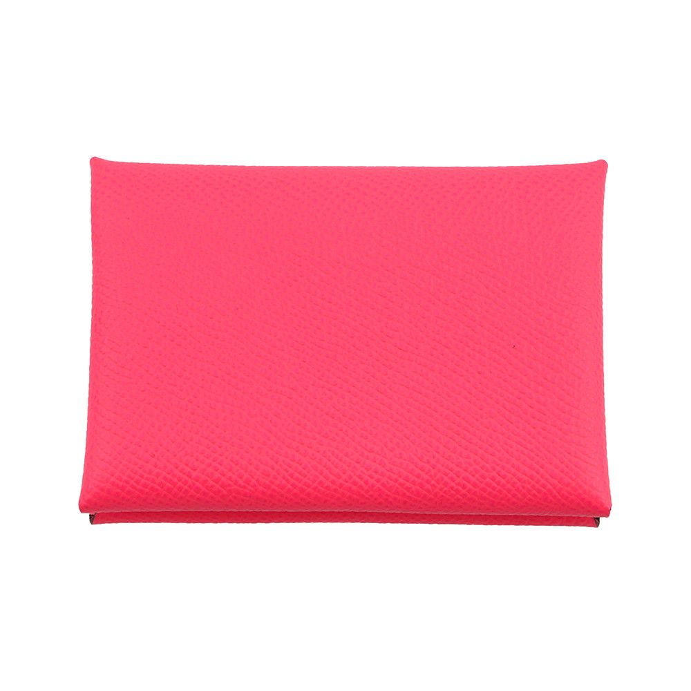 Hermes Coin Case Calvi Duo Pink Silver Epsom Wallet Business Card Holder — view 3