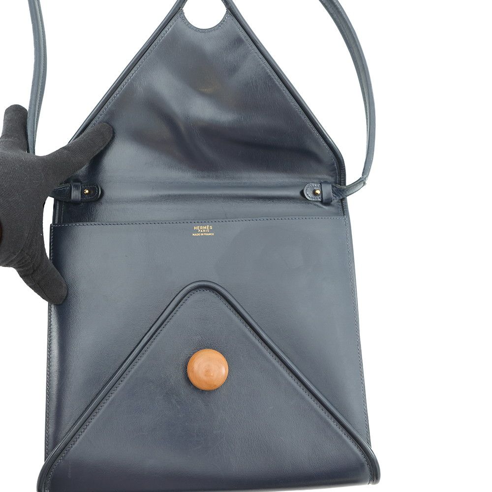 Hermes Shoulder Bag Wood Navy Gold Box Calf — view 5