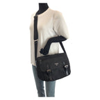 Prada Tessuto Black Silver Nylon Leather Shoulder Bag — view 7