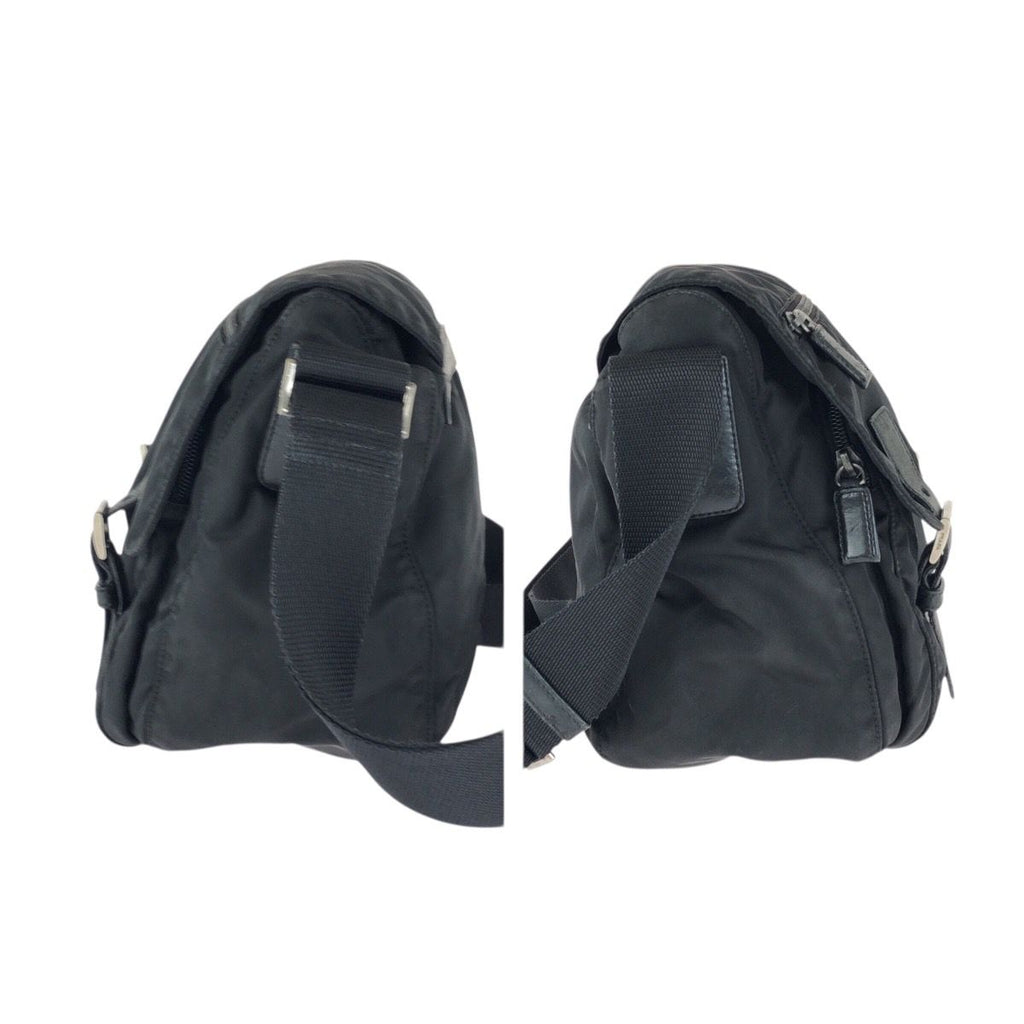 Prada Tessuto Black Silver Nylon Leather Shoulder Bag — view 8