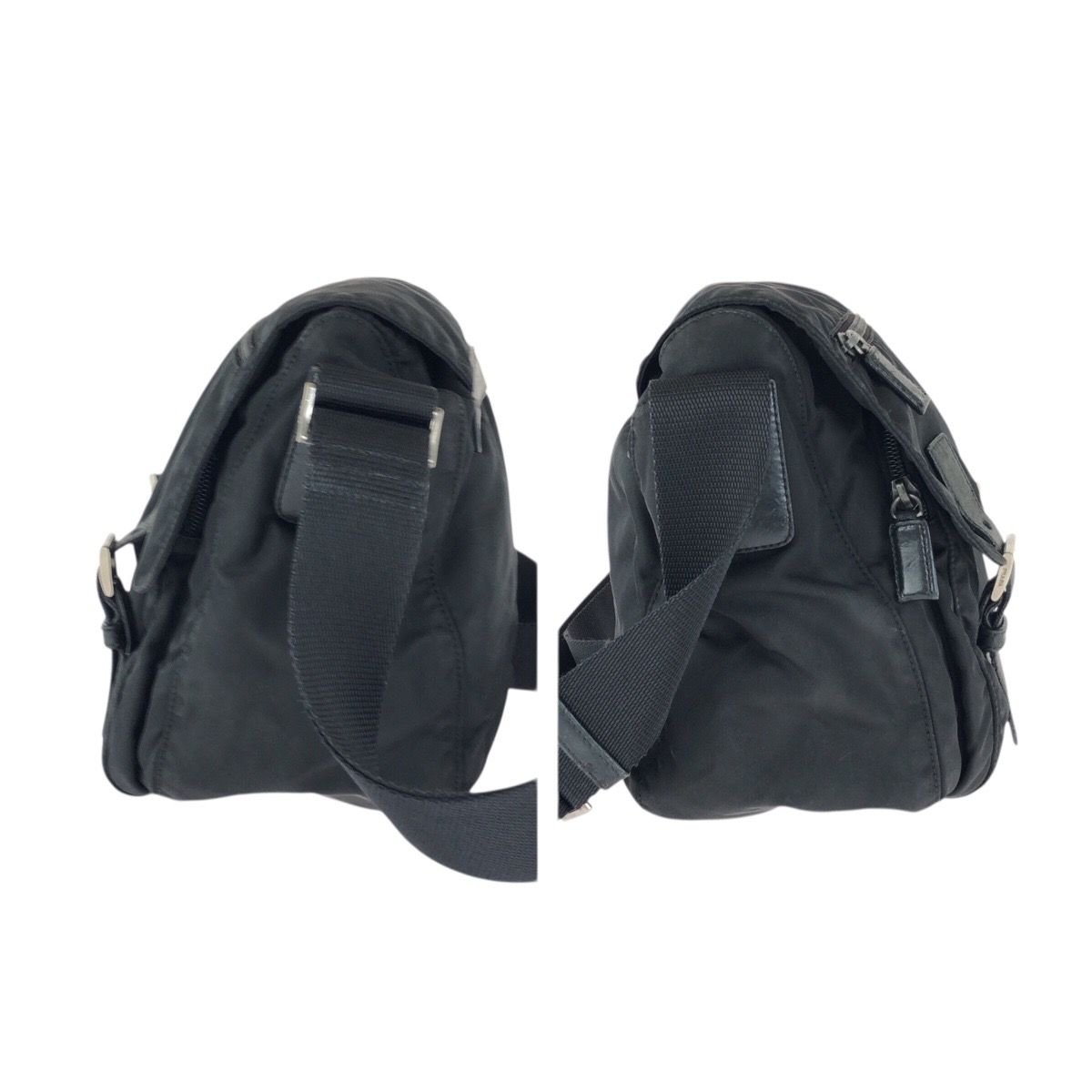 Prada Tessuto Black Silver Nylon Leather Shoulder Bag — view 8