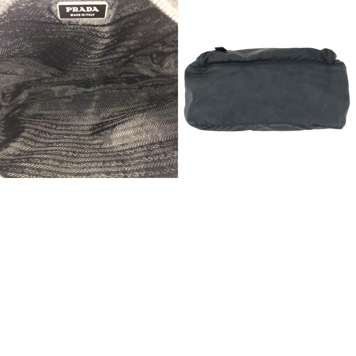 Prada Tessuto Black Silver Nylon Leather Shoulder Bag — view 9