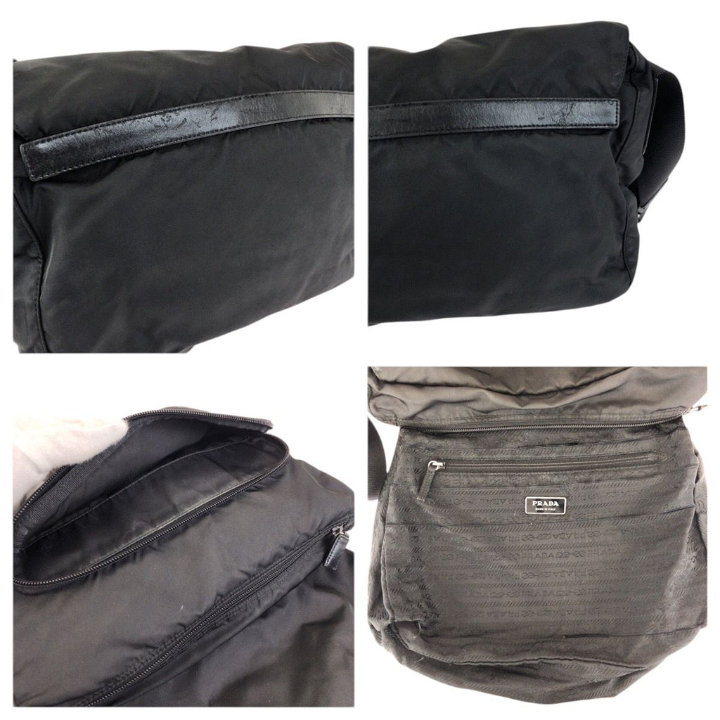 Prada Tessuto Black Silver Nylon Leather Shoulder Bag — view 6