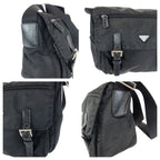 Prada Tessuto Black Silver Nylon Leather Shoulder Bag — view 5
