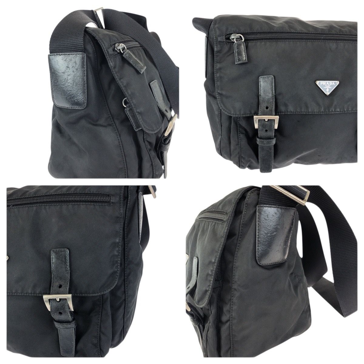 Prada Tessuto Black Silver Nylon Leather Shoulder Bag — view 5