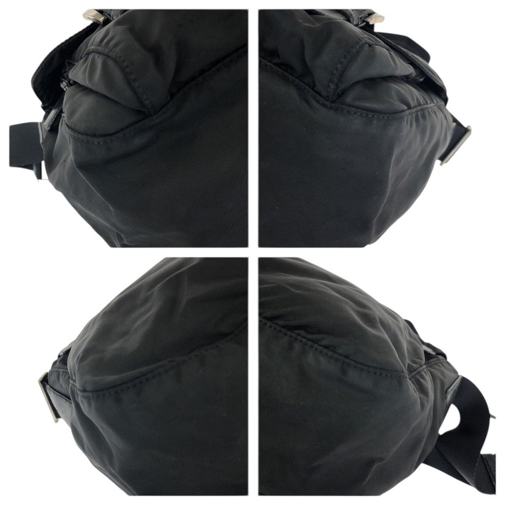 Prada Tessuto Black Silver Nylon Leather Shoulder Bag — view 3