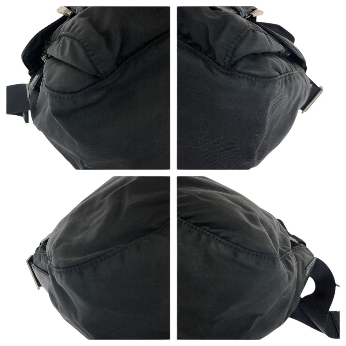 Prada Tessuto Black Silver Nylon Leather Shoulder Bag — view 3