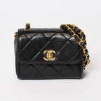 Chanel Mini Quilted S Flap S Chain Shoulder Bag CC Logo Lambskin Gold