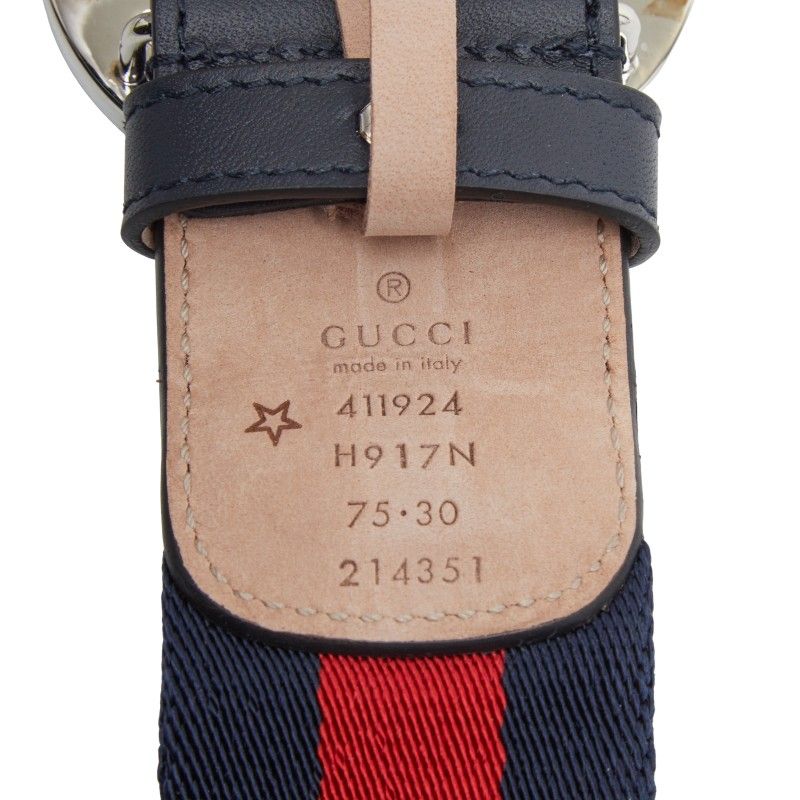 Gucci Belt 30 Navy Red Canvas Leather — view 5