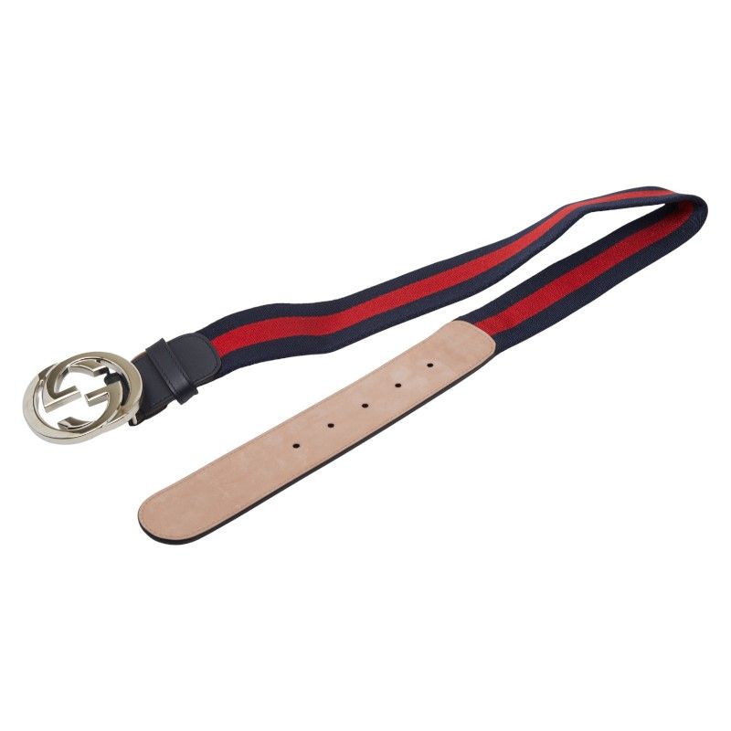 Gucci Belt 30 Navy Red Canvas Leather — view 2