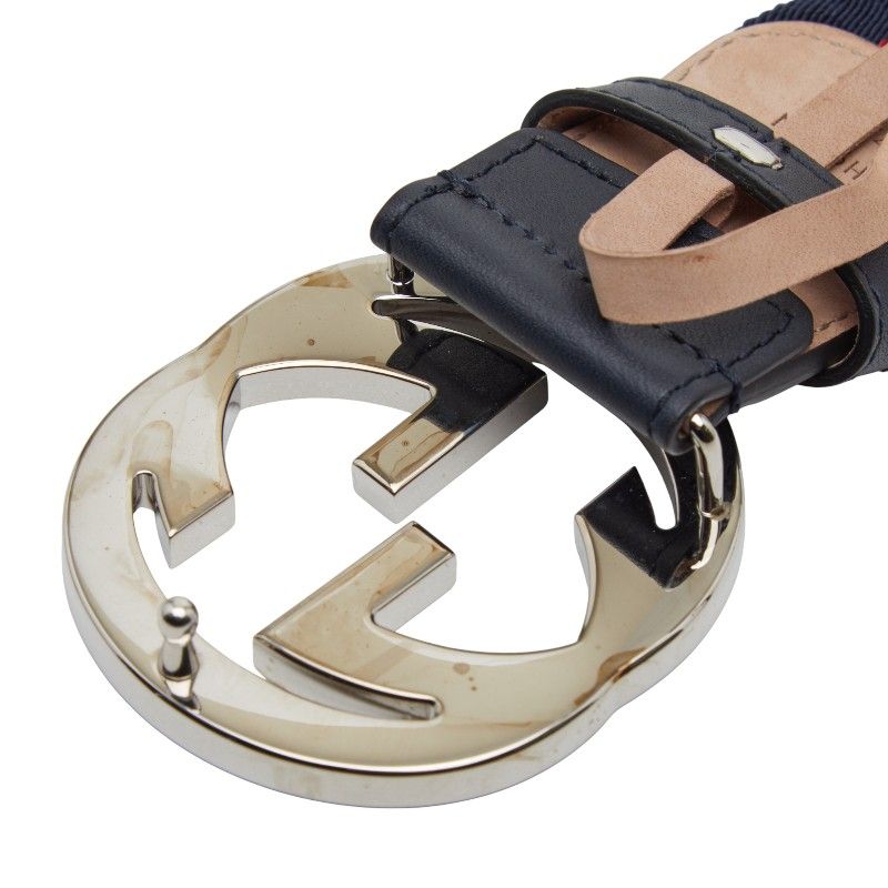 Gucci Belt 30 Navy Red Canvas Leather — view 4