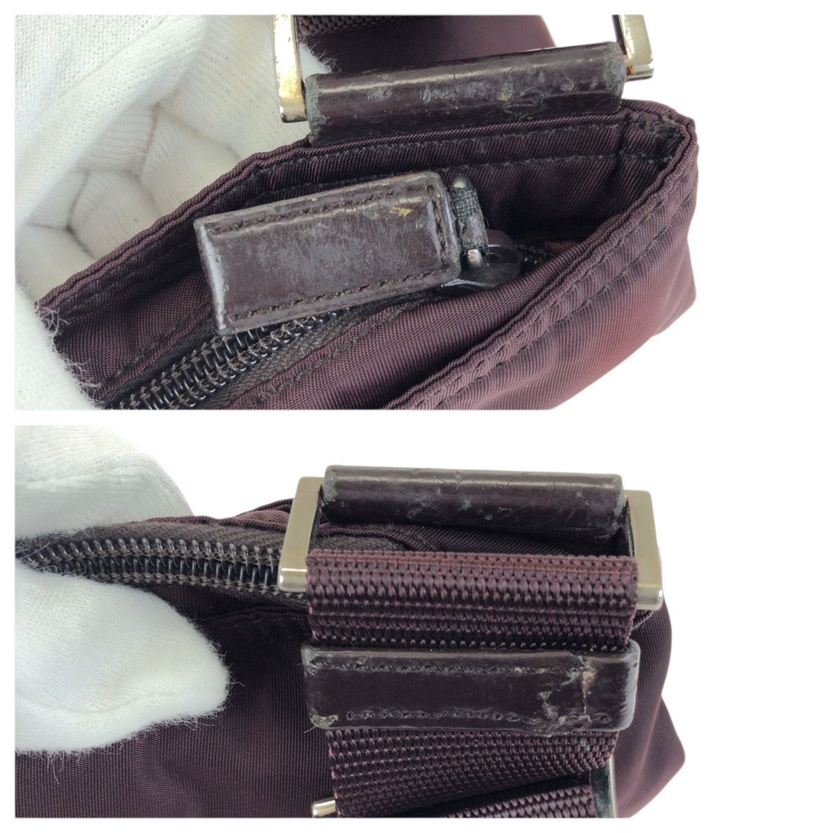 Prada Tessuto Wine Red Orange Silver Nylon Shoulder Bag — view 6