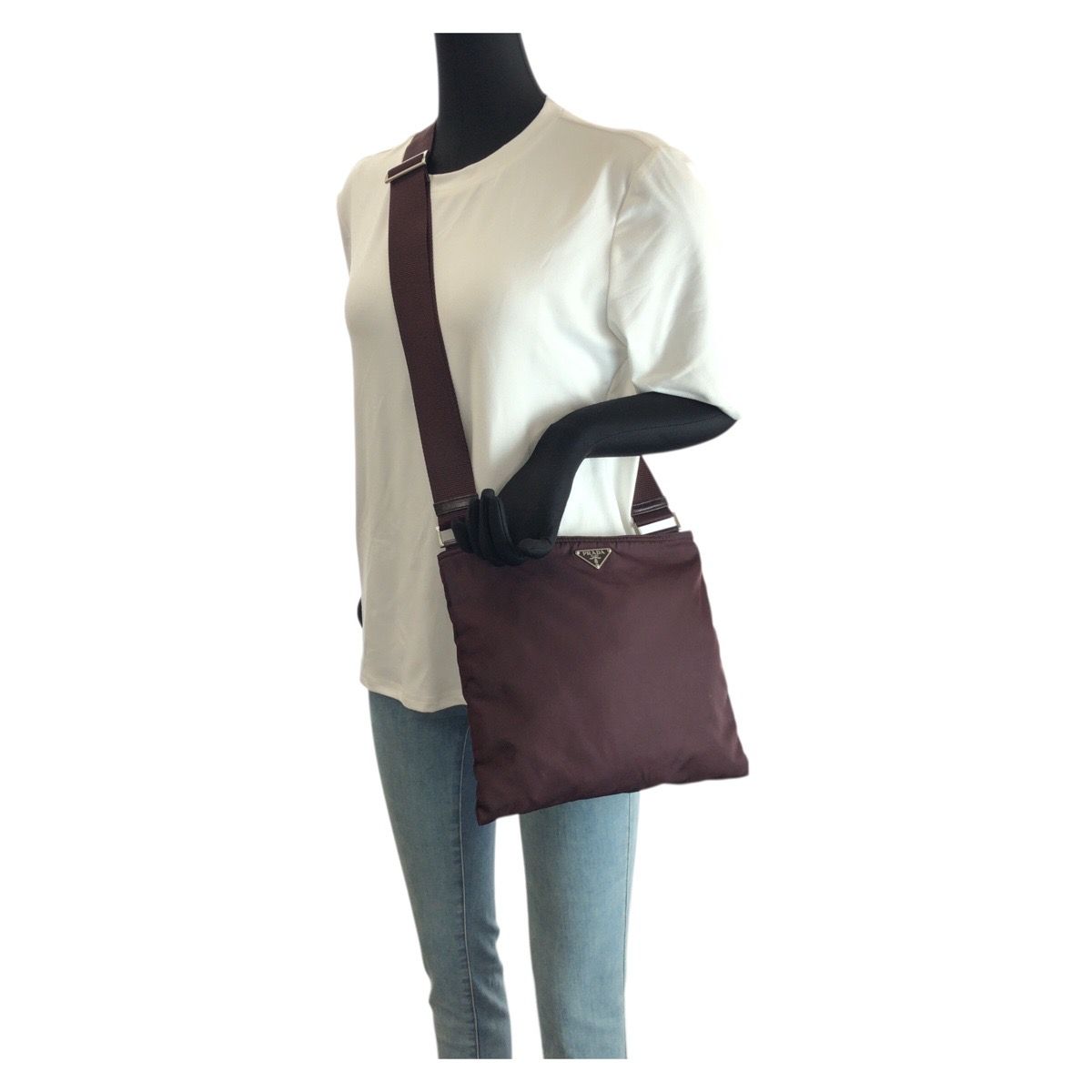 Prada Tessuto Wine Red Orange Silver Nylon Shoulder Bag — view 7