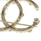 Chanel CC Logo Pearl Rhinestone Brooch Pin Badge White Gold — view 6